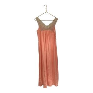 VTG 60s KAYSER LIGHT Coral  PINK/PEACH Lace NIGHTGOWN L